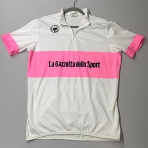 Castelli Sport Italia Men Cycling Jersey XL White Pink La Gazzetta Dello Sport